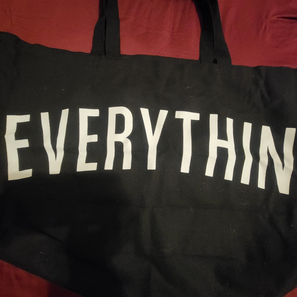 Black Tote Bag with White 'EVERYTHING' Print